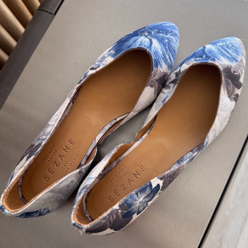 Sezane Blue Floral Flats | Size 38 or 7.5